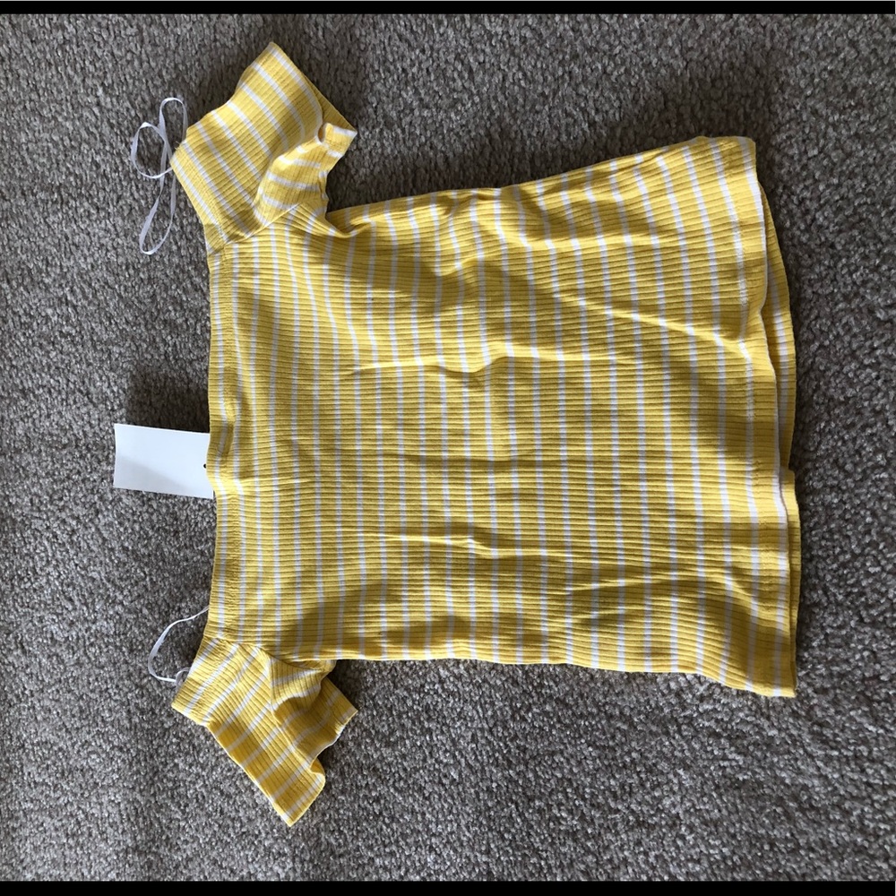 Off the shoulder yellow and white top